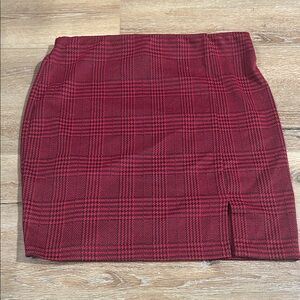 Windsor Red Plaid Midi Skirt with Subtle Front Slit